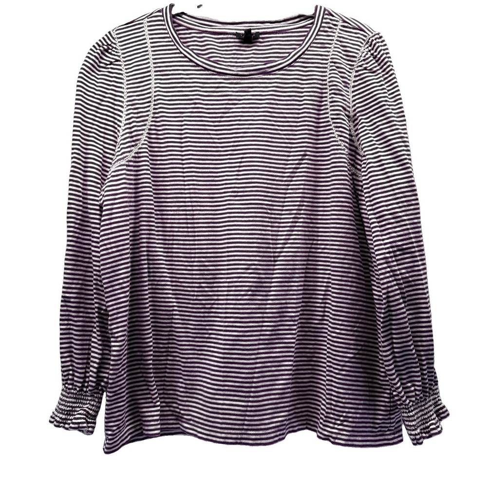 Talbots Women's Top Size 1XP Petite Plus Purple White Stripe Smocked 3/4 Sleeves